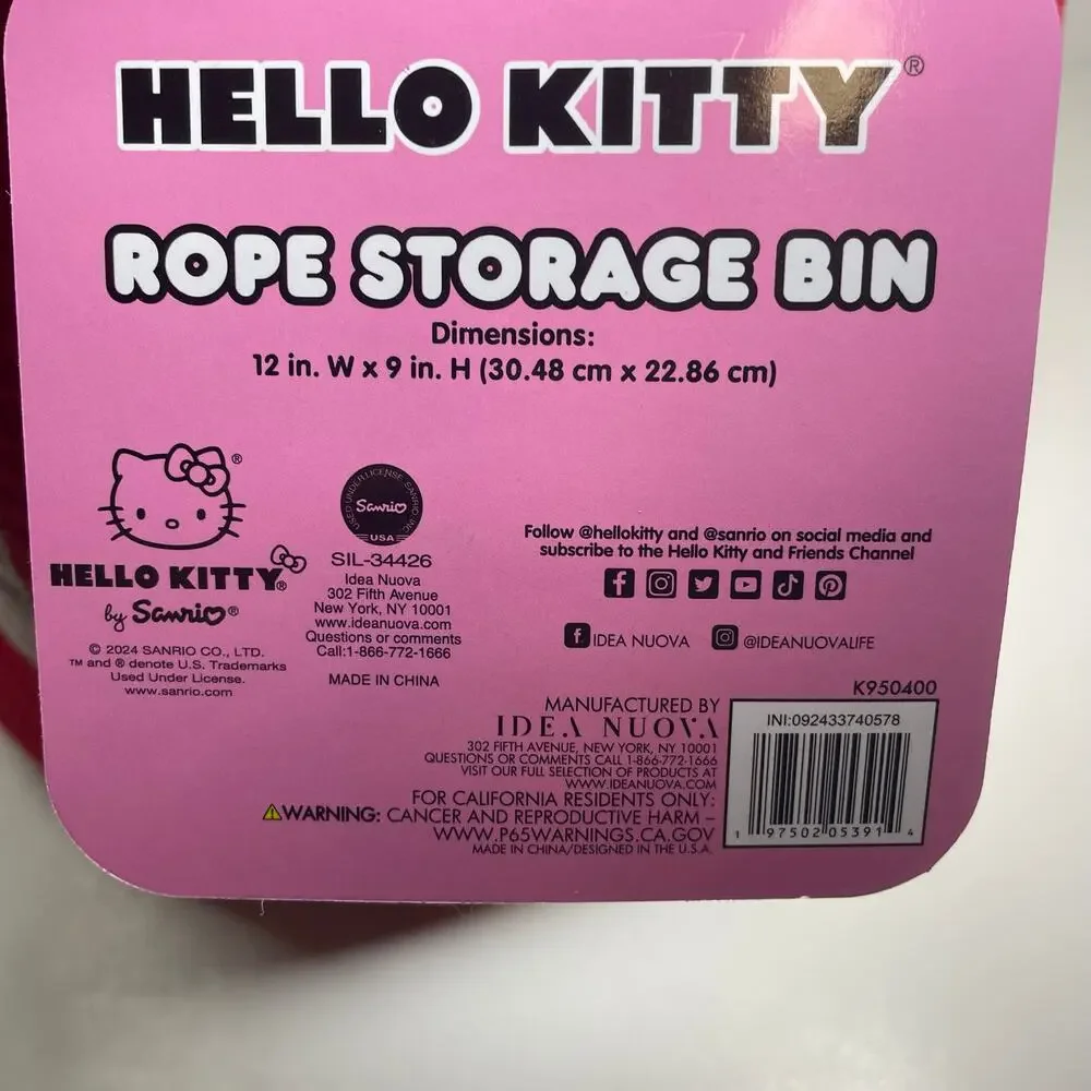 NWT Sanrio Hello Kitty Red Rope Storage Bin Basket